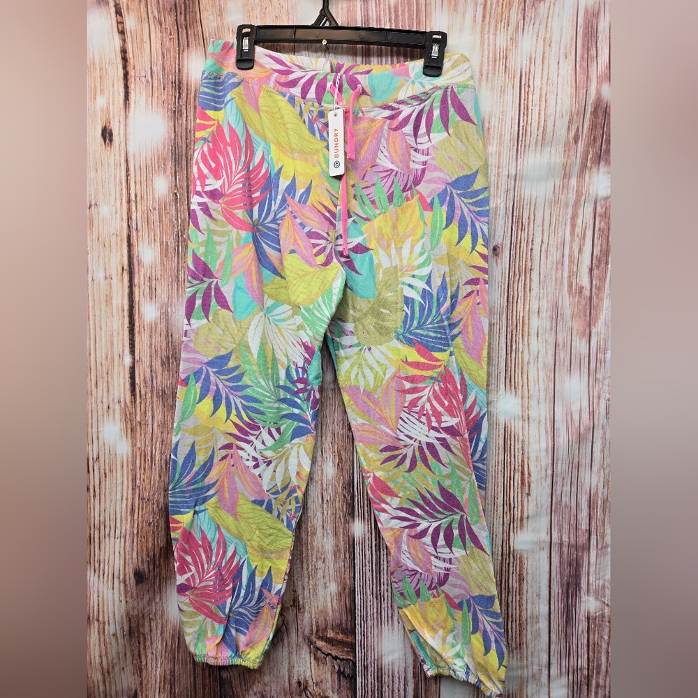 Sundry Multicolor Tropical Leaf Pants